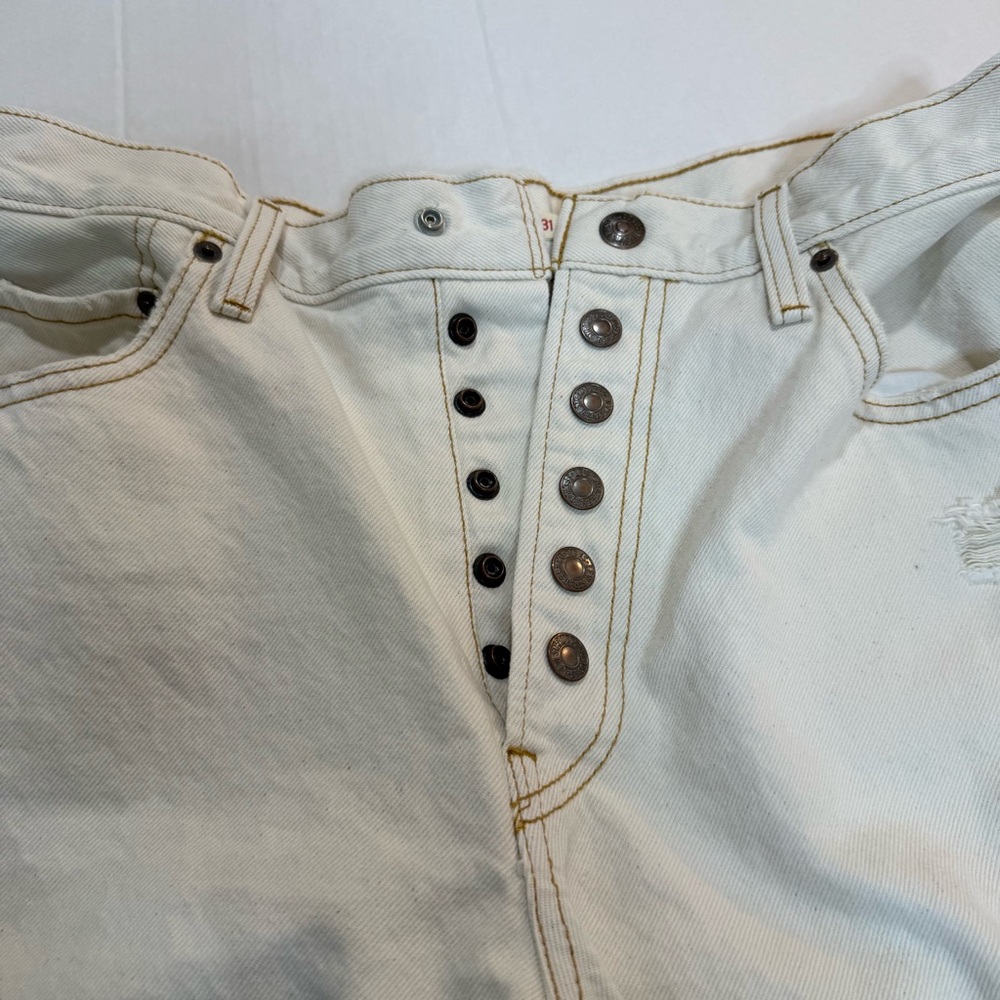 Levi’s Ribcage Straight Ankle Jeans Size 31 Ecru High Rise Button Fly Distressed - Picture 8 of 15